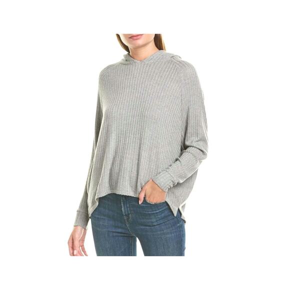 Chaser Womens Gray Drop Shoulder Waffle Thermal Shirtail Hem Hoodie Size Small - Picture 8 of 8